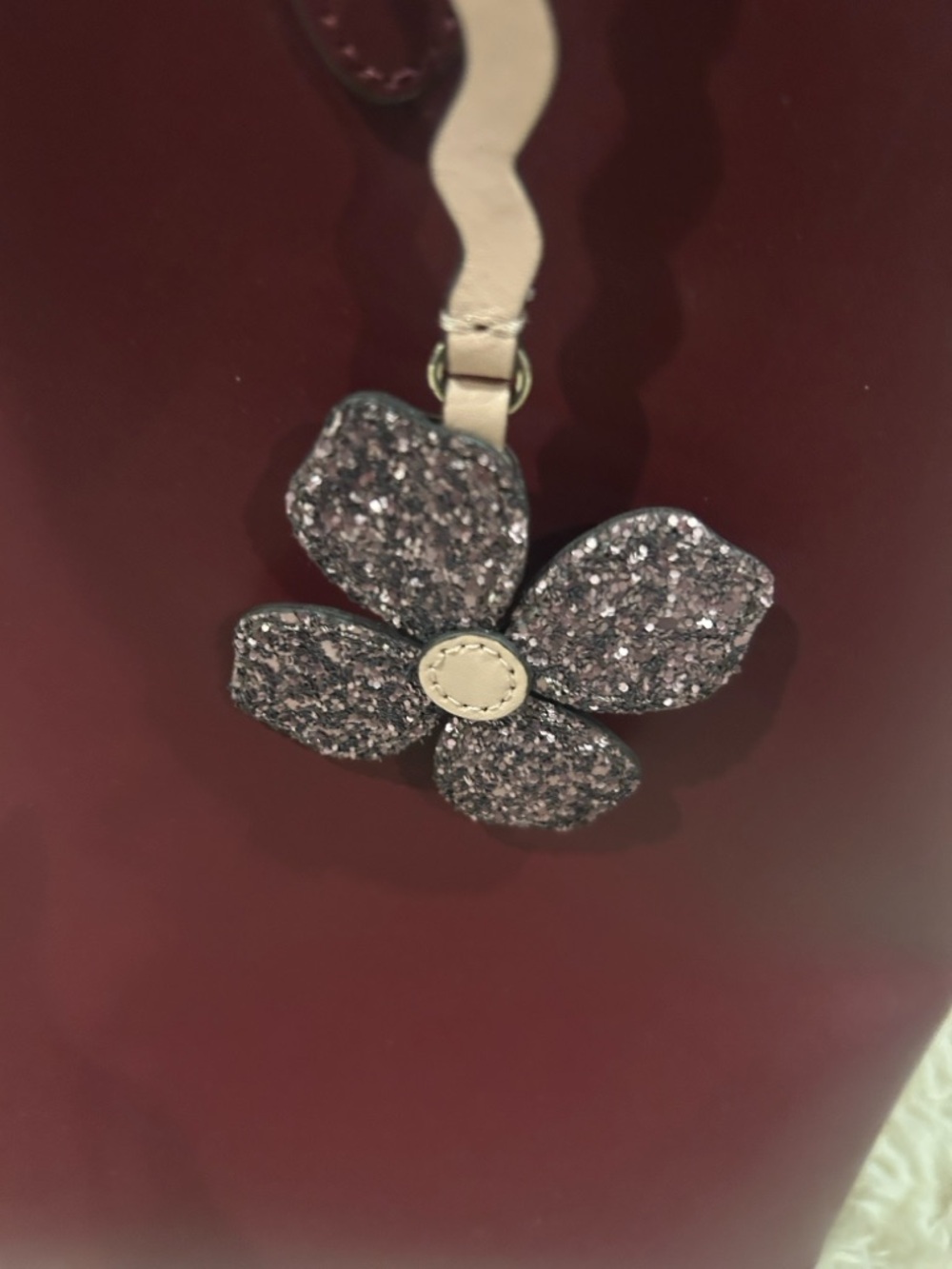kate spade Burgundy Leather Tote with Floral Charm - Picture 2 of 9